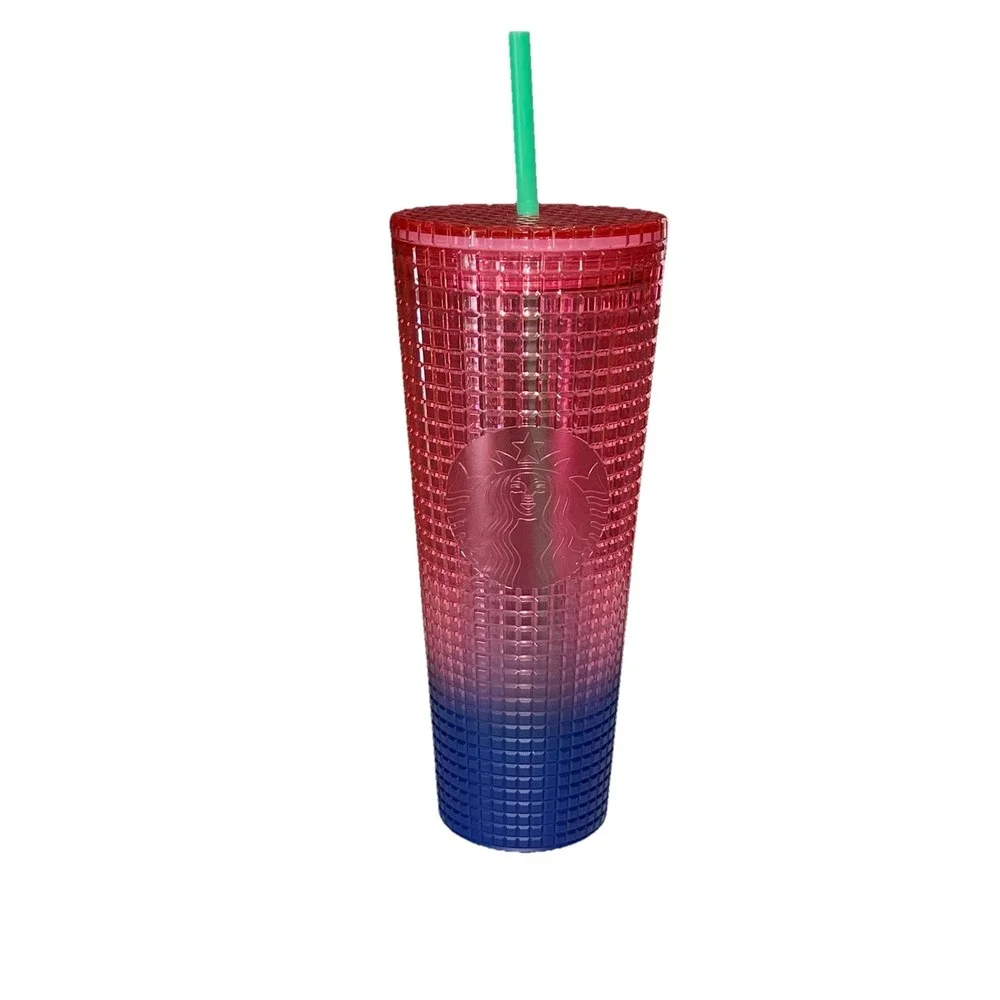 Starbucks 24oz Tumbler Watermelon Pink And Blue Grid Cold Cup Venti Studded 2022